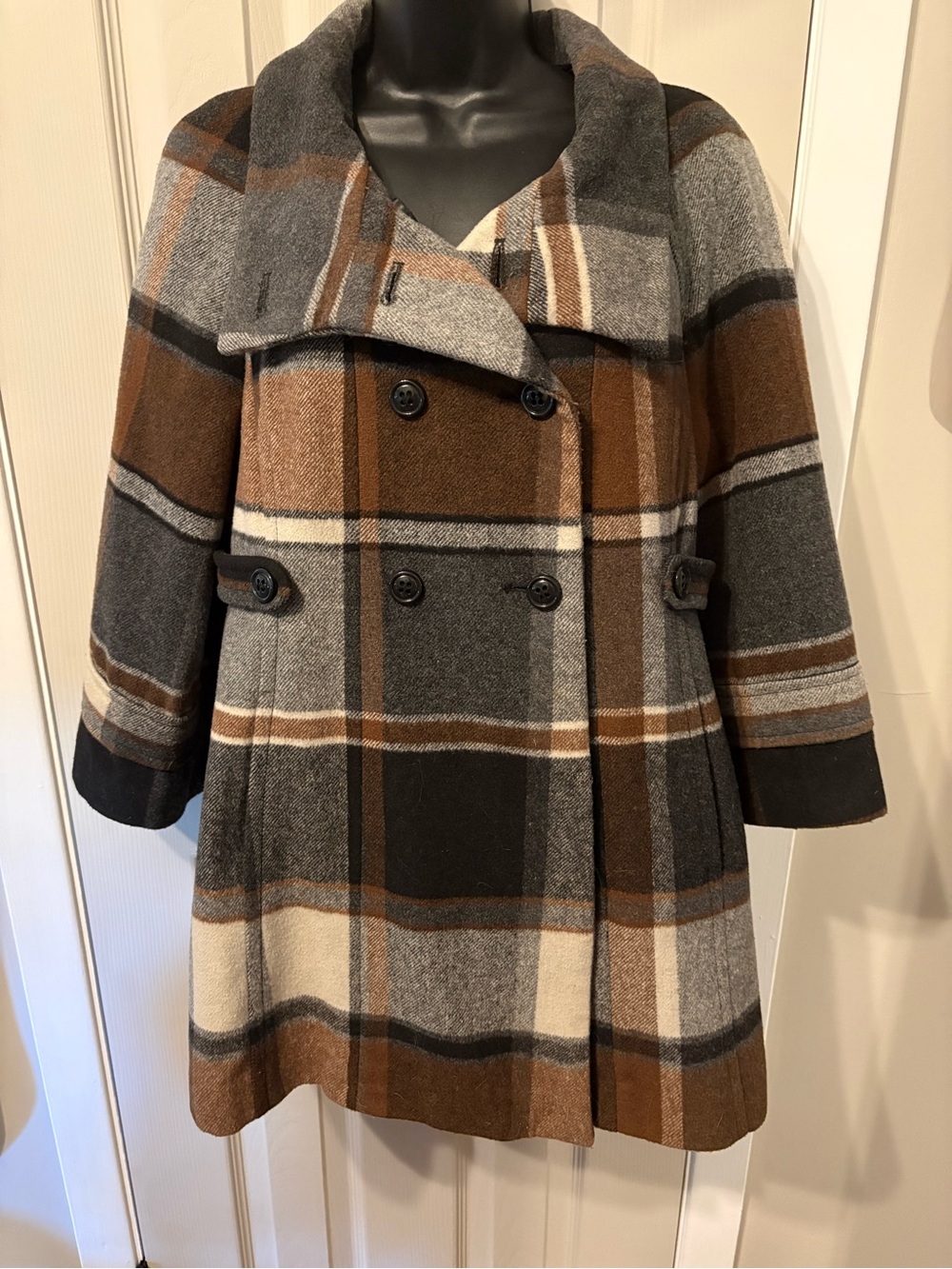 ZARA BASIC Plaid Wool Blend Double Breasted Coat - Size L